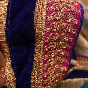 Sequin pink blue cream Sari